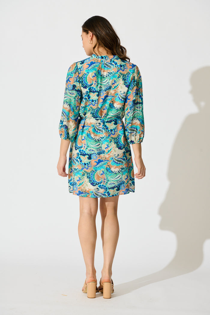 Rochella Dress in Green with Multi Print back
