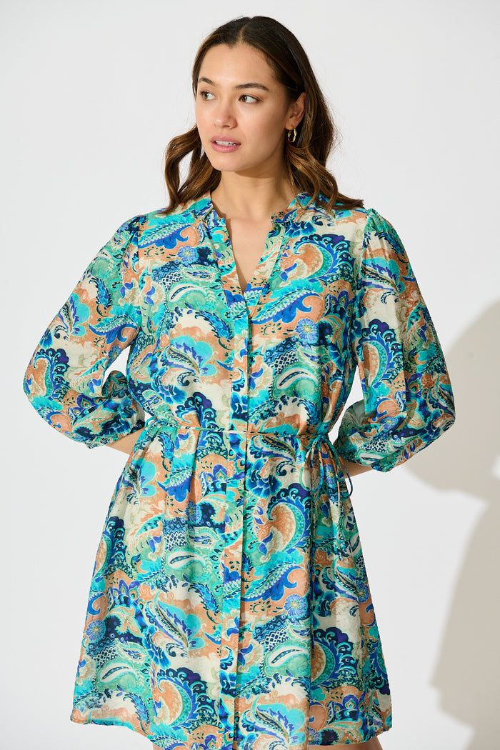 Rochella Dress in Green with Multi Print front