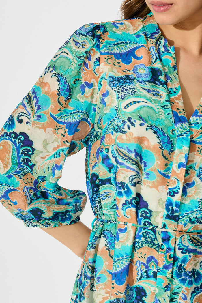 Rochella Dress in Green with Multi Print detail