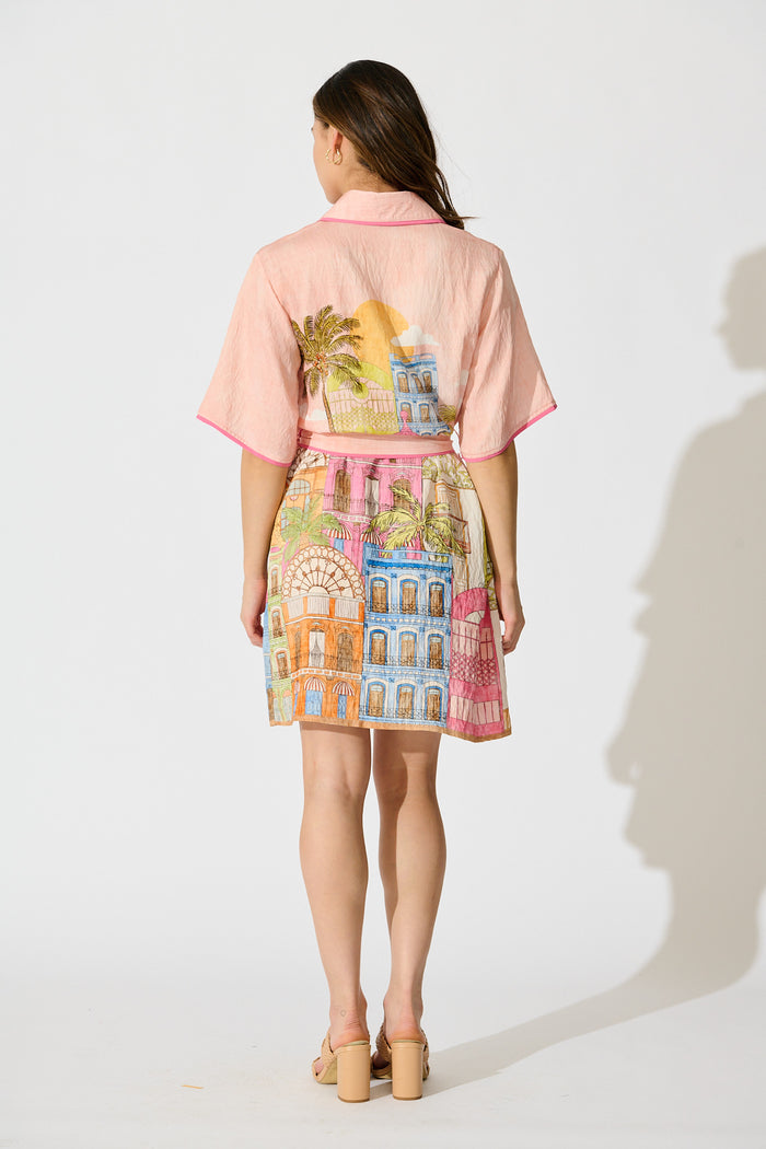 Lila Shirt Dress In In Pink with Tropical City Print back