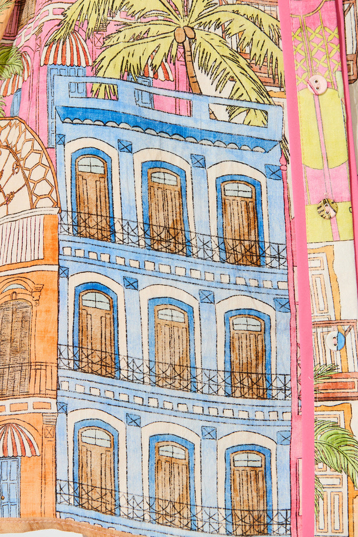 Lila Shirt Dress In In Pink with Tropical City Print fabric