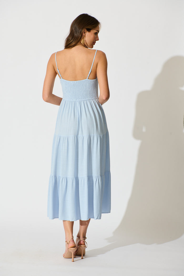 Heavenly Midi Dress In Blue Linen Blend back