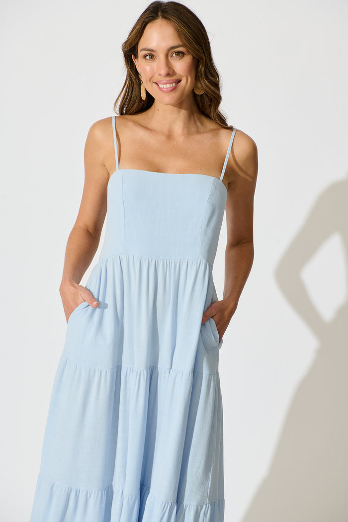 Heavenly Midi Dress In Blue Linen Blend front