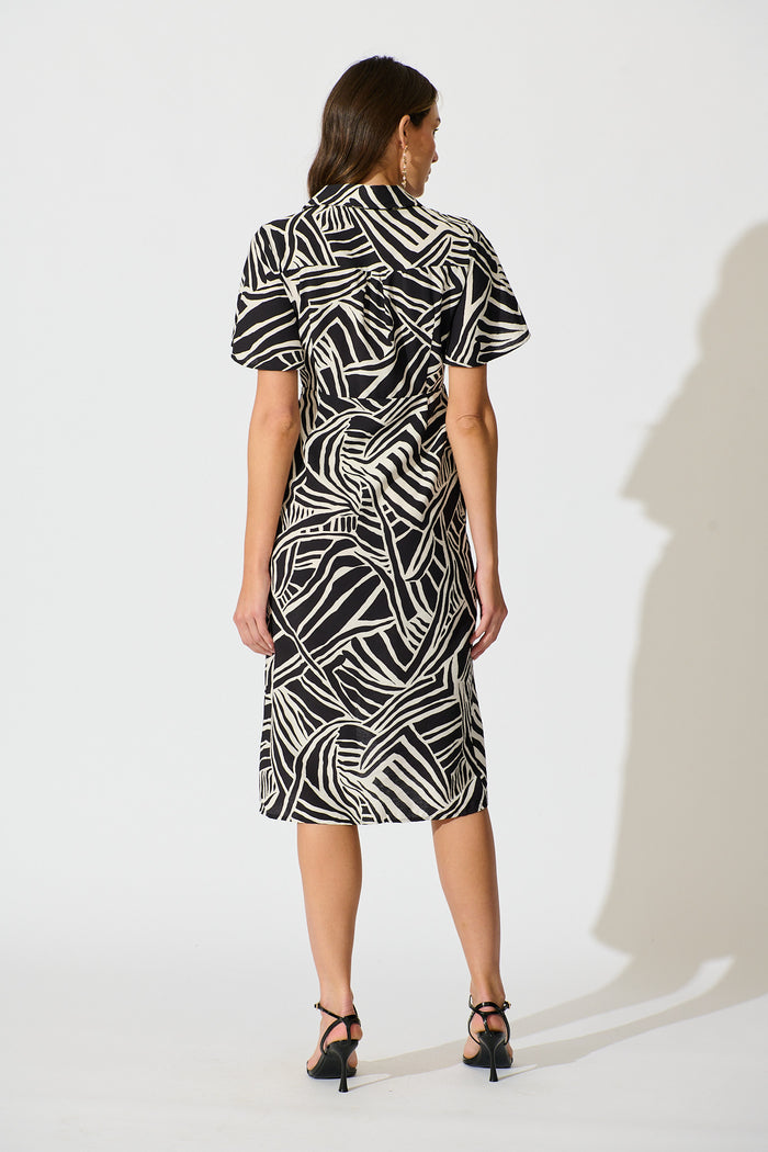 Helenia Midi Wrap Dress in Black and White Cotton Blend back