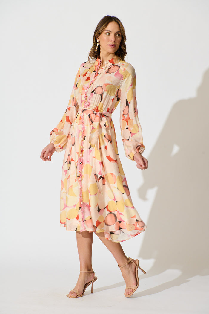 Isabeau Midi Dress in Pink with Multi Watercolour Spot side