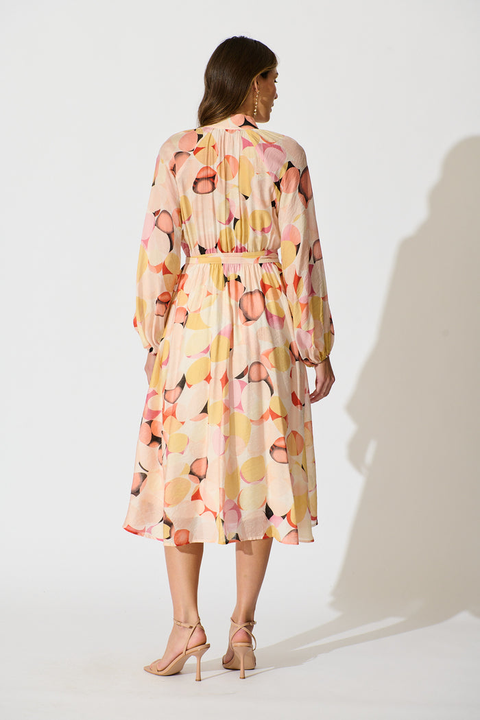 Isabeau Midi Dress in Pink with Multi Watercolour Spot back