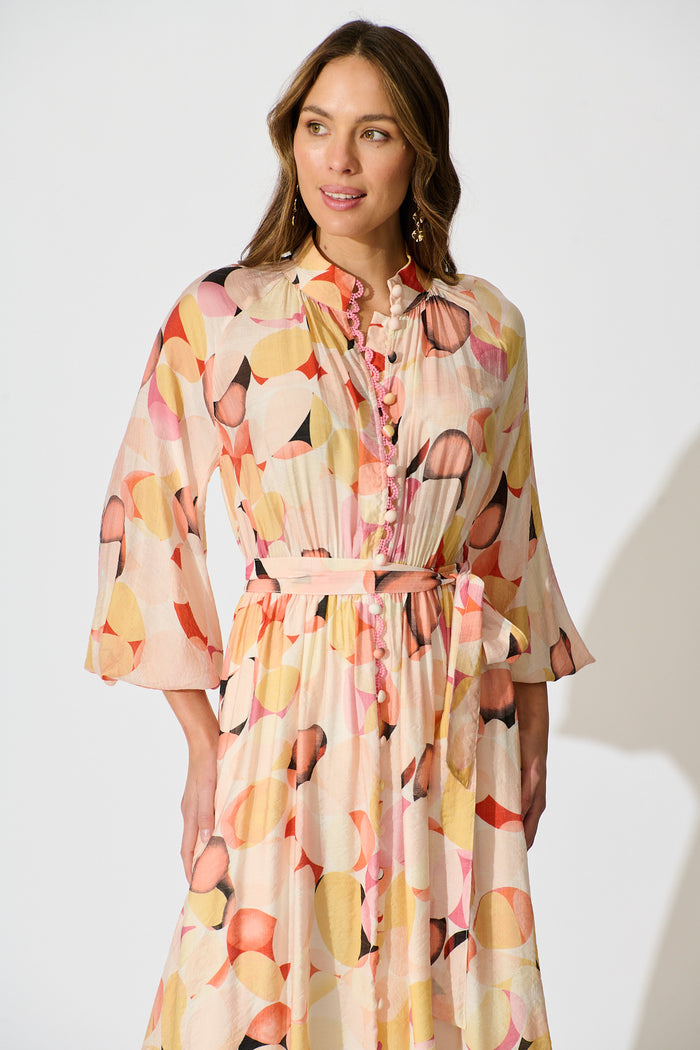 Isabeau Midi Dress in Pink with Multi Watercolour Spot front