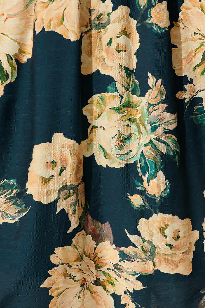 Bloom Midi Dress in Teal with Cream Floral fabric