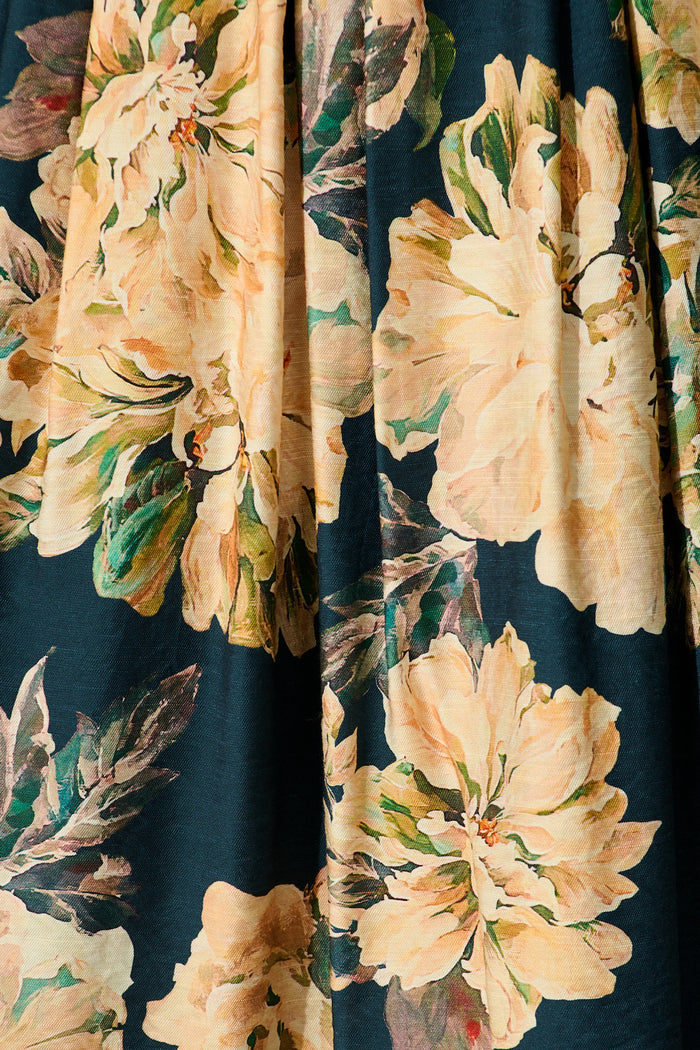 Fleurette Midi Skirt in Teal with Cream Floral fabric