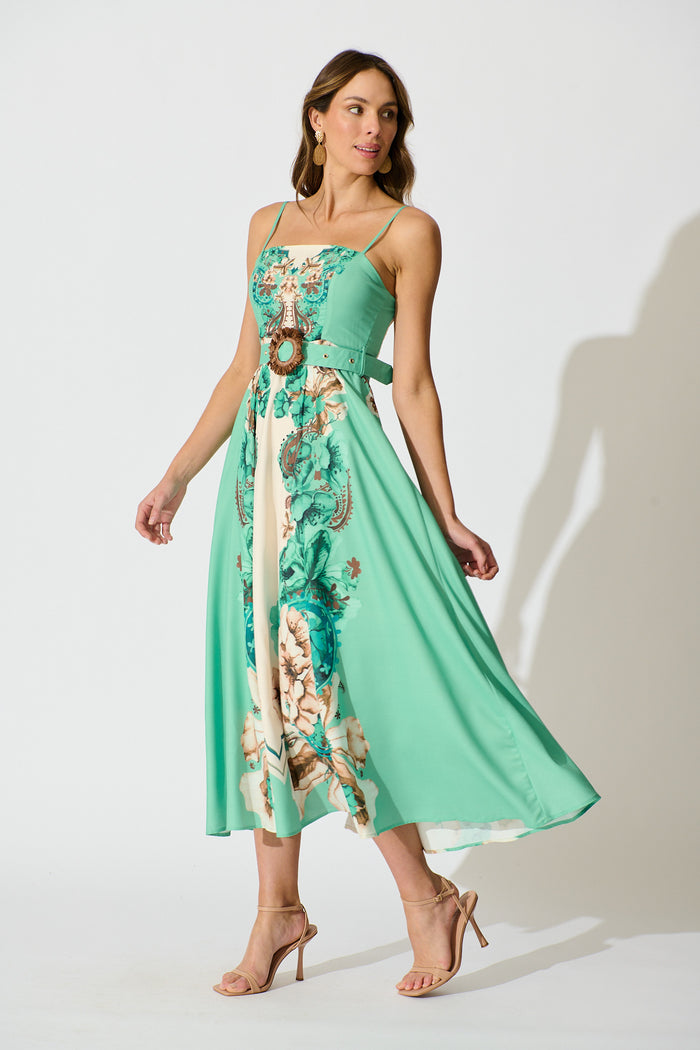 Whispers of Jade Sundress in Cream with Jade Print Linen Blend side