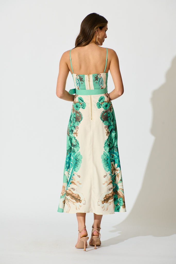 Whispers of Jade Sundress in Cream with Jade Print Linen Blend back