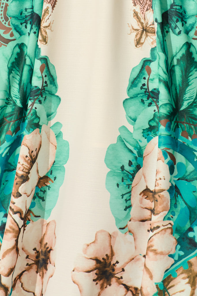 Boheme Breeze Skirt in Cream with Jade Print Linen Blend fabric