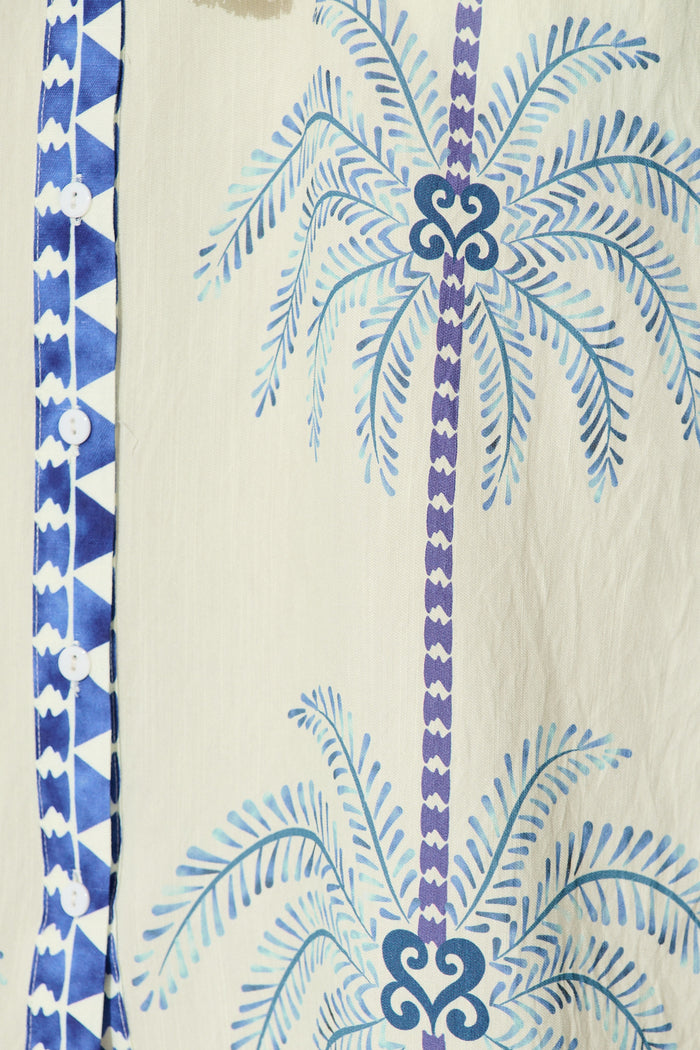 Palmira Midi Shirt Dress in White with Navy Palm Tree fabric