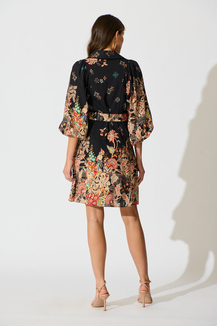 Starlet Boho Shirt Dress in Black Floral Linen Blend back