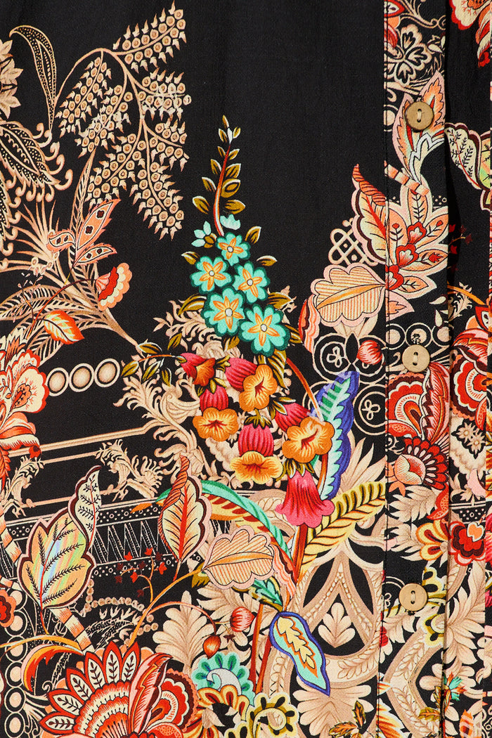 Starlet Boho Shirt Dress in Black Floral Linen Blend fabric