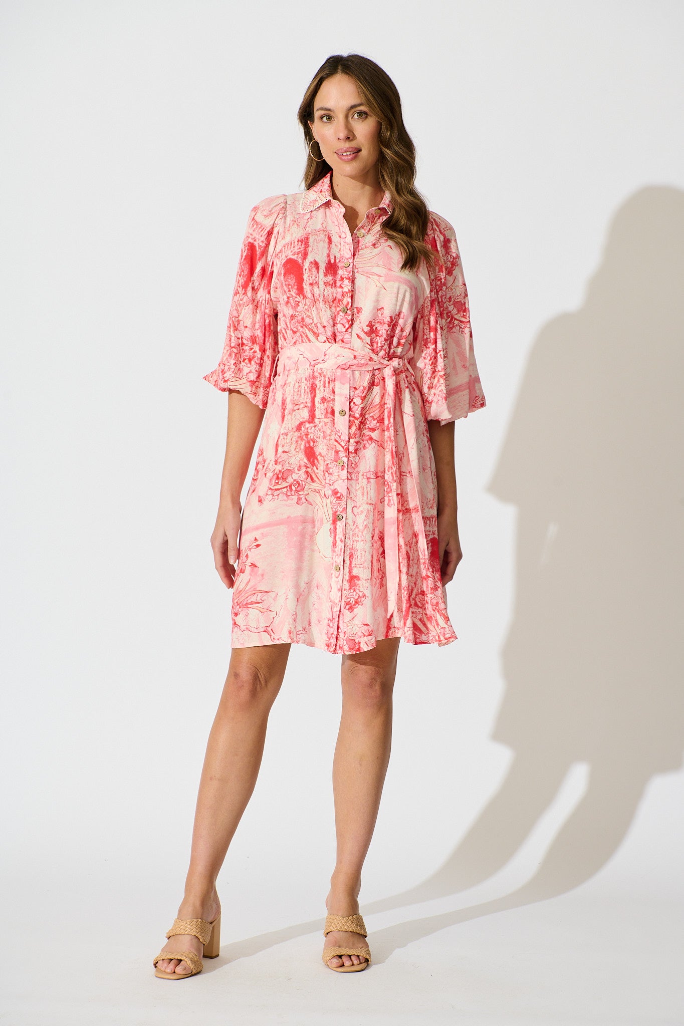 Laverna Shirt Dress in Multi Pink Print full length