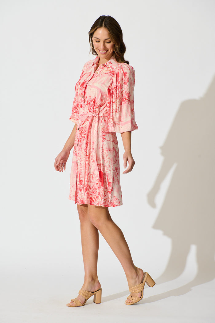 Laverna Shirt Dress in Multi Pink Print side