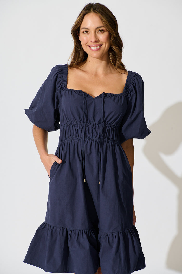 Kierah Dress in Navy Cotton front