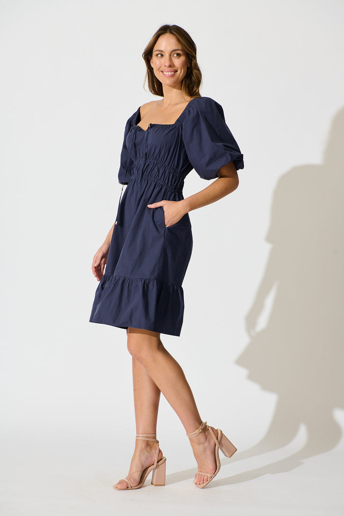 Kierah Dress in Navy Cotton side