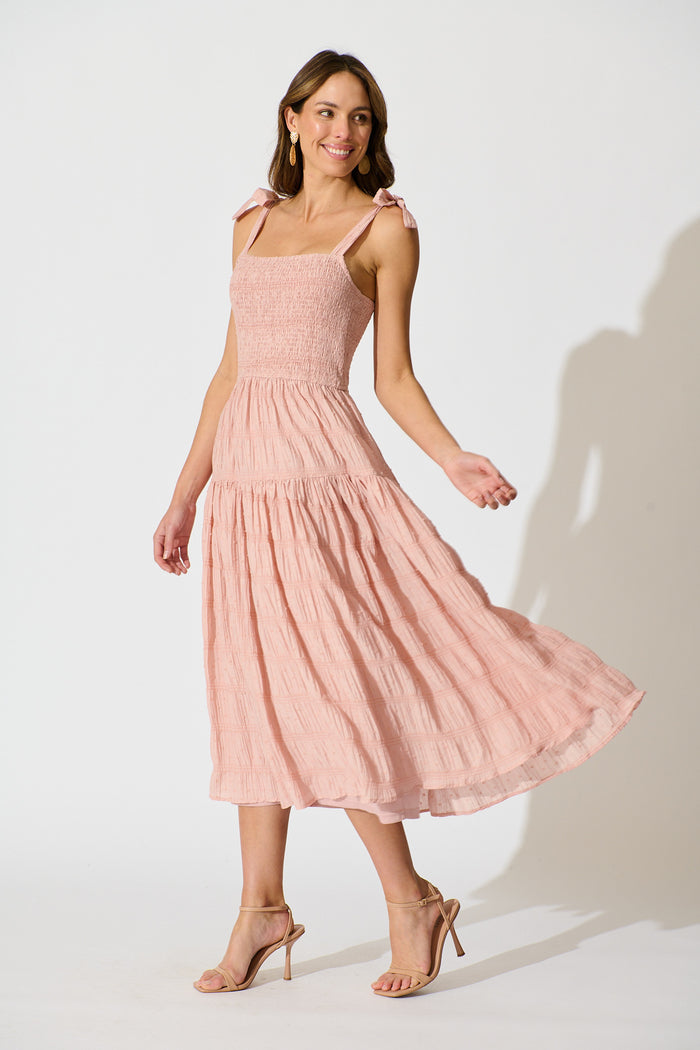 Lila Rea Maxi Sundress in Blush Swiss Dot side