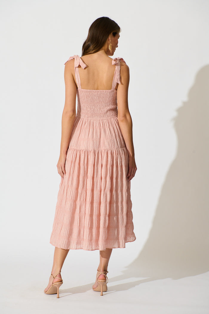 Lila Rea Maxi Sundress in Blush Swiss Dot back