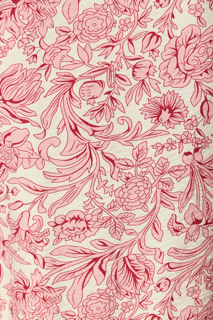 Azami Shirt in White with Pink Floral fabric