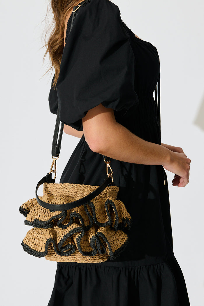 Juliette Ruffle Basket Bag in Natural Straw on model side