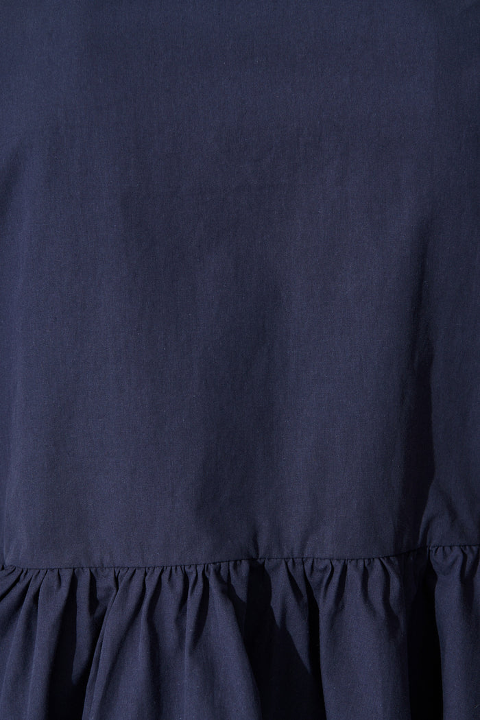 Faria Tie Front Top in Navy Cotton fabric