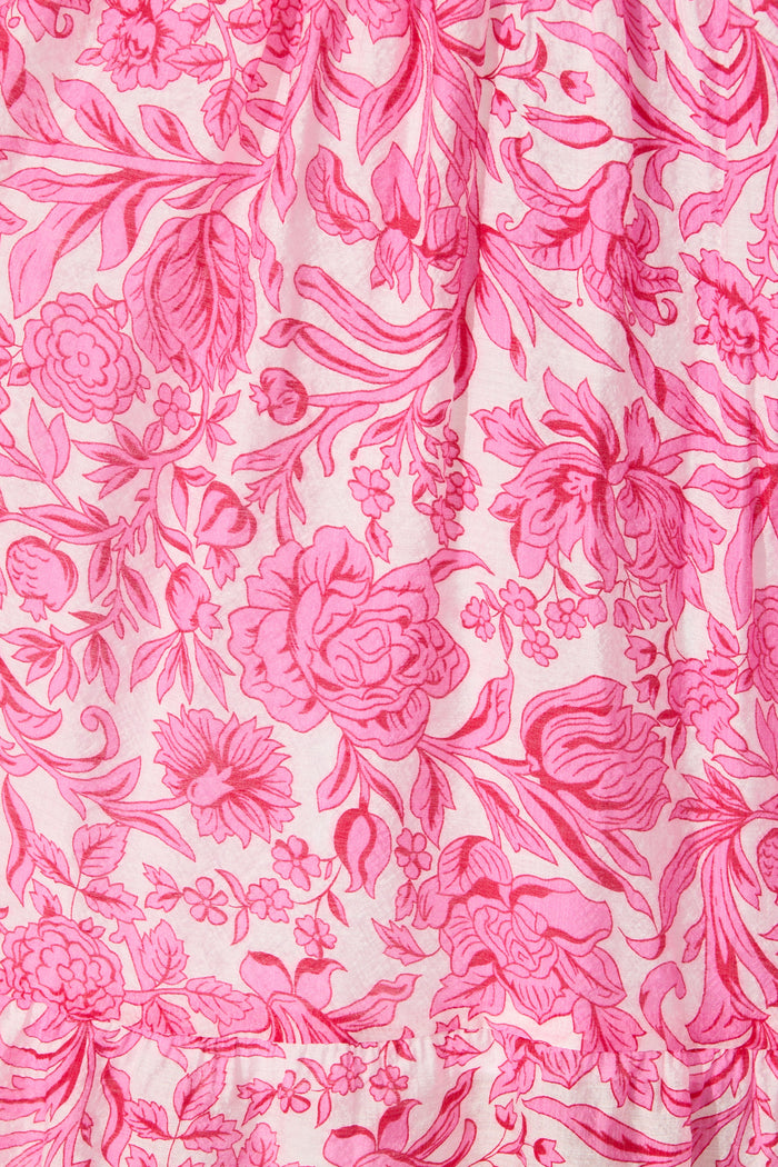 Zora Maxi Shirt Dress in Pink Floral Cotton Blend fabric