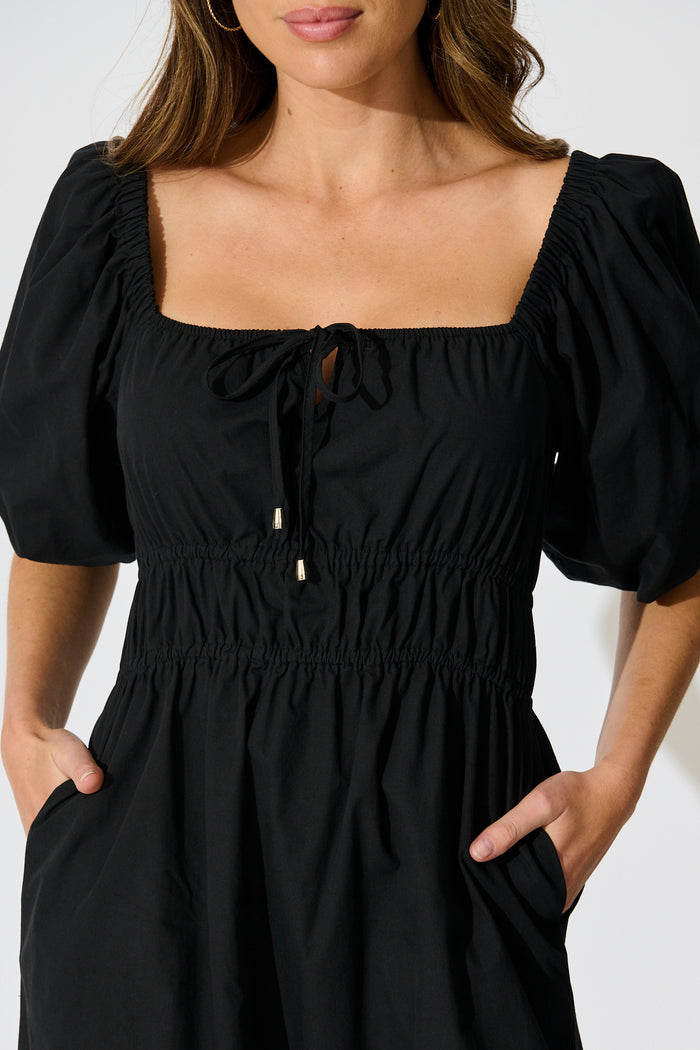Kierah Dress in Black Cotton detail