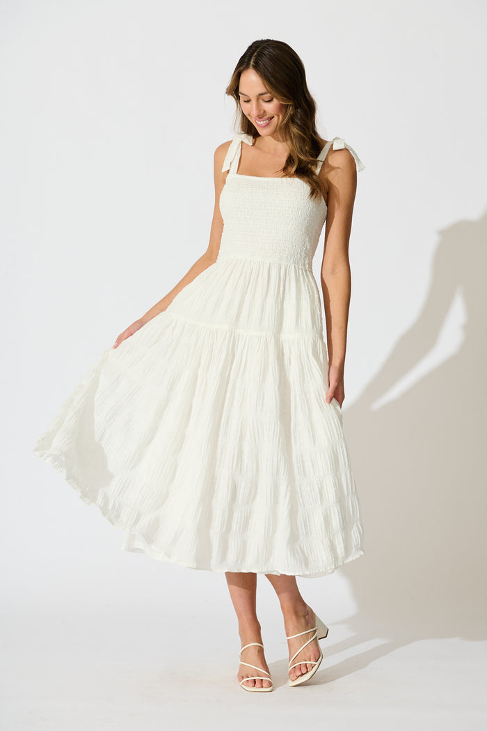 Lila Rea Maxi Sundress in White Swiss Dot side