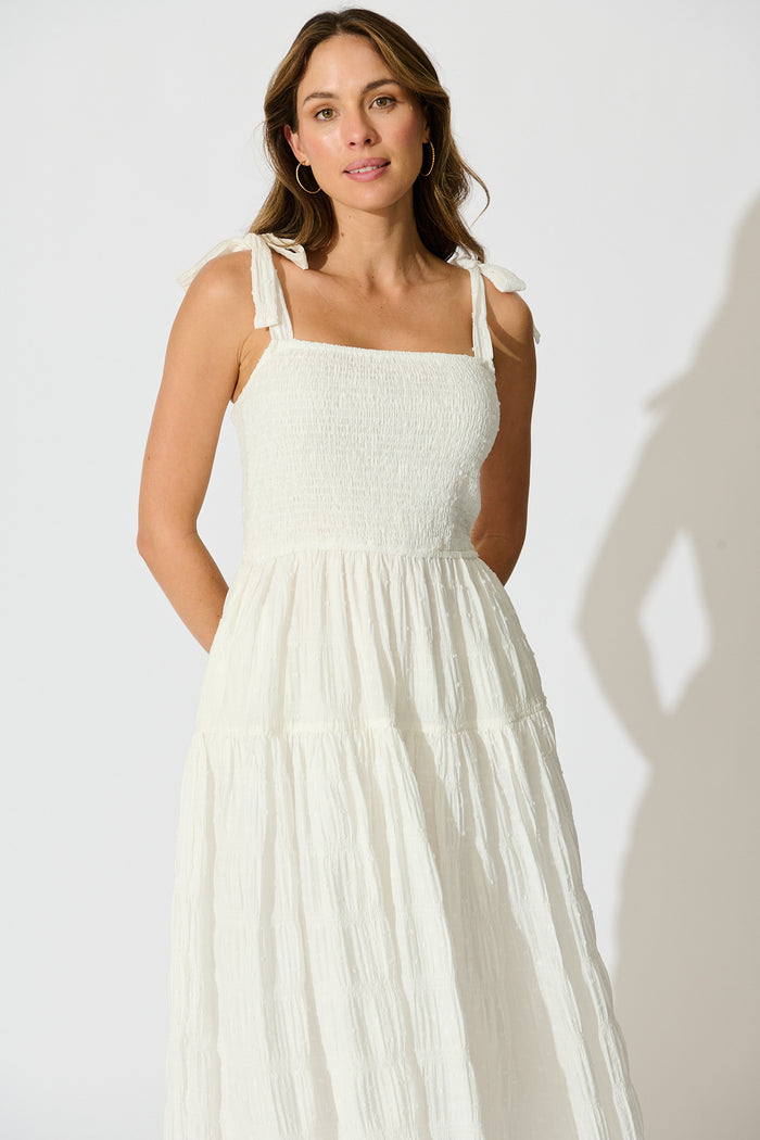 Lila Rea Maxi Sundress in White Swiss Dot front