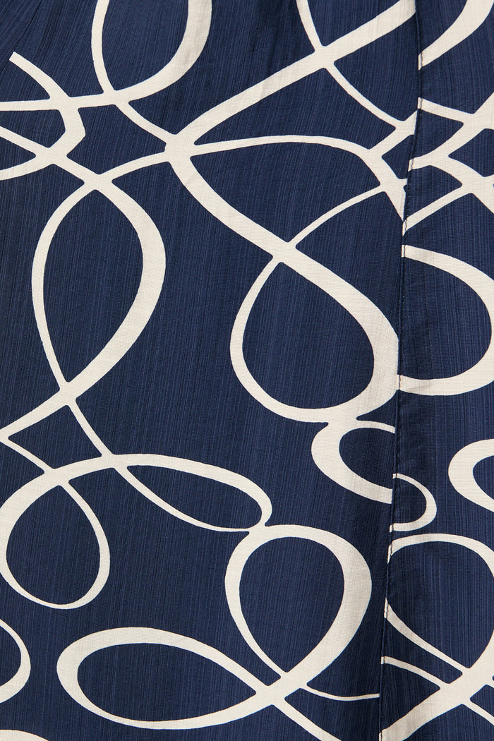 Fergie Midi Dress in Navy Geometric Print fabric