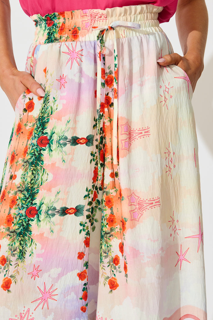 Mariah Pant in Red Rose Conversational Print detail