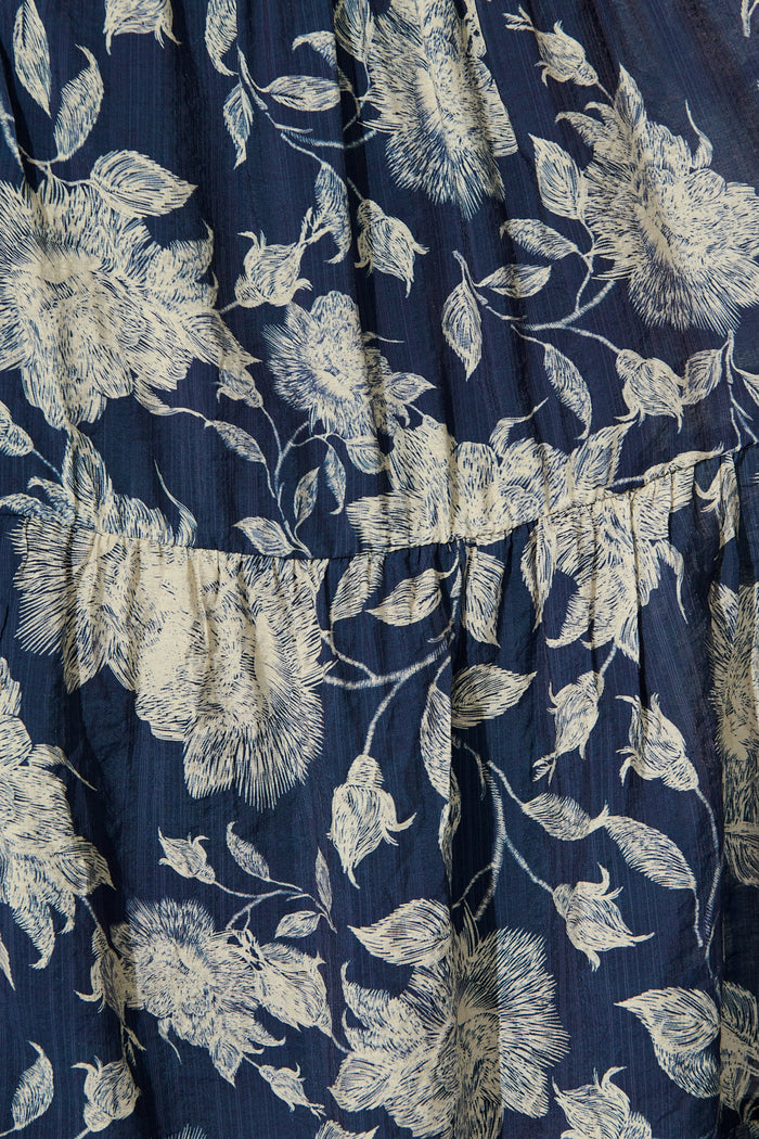 Messina Midi Dress in Navy with Cream Floral fabric