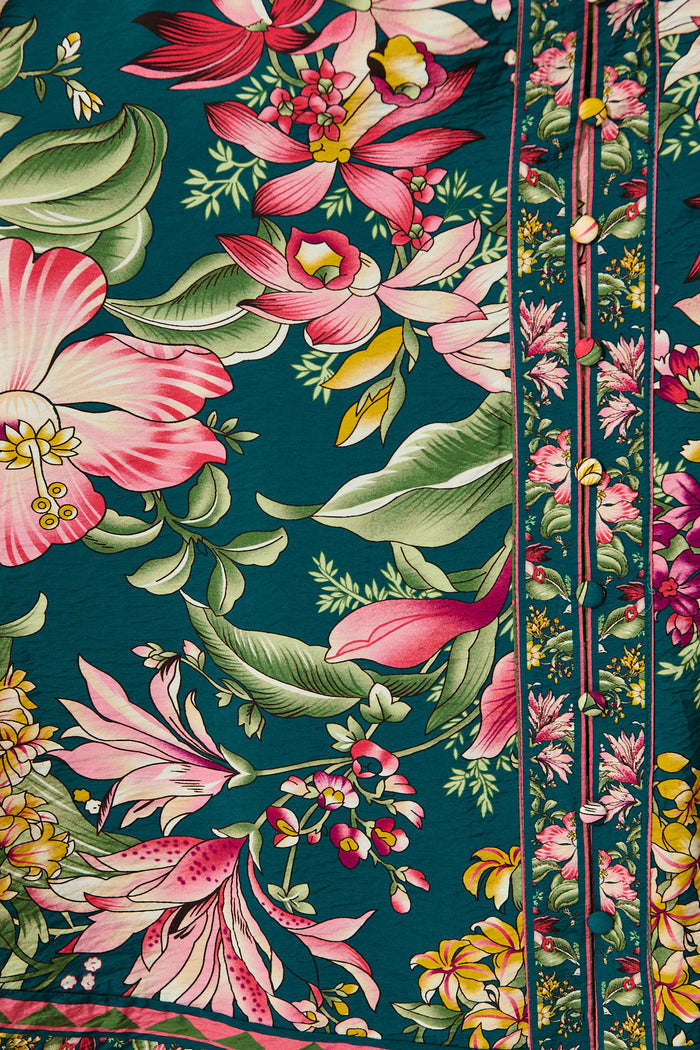 Portofino Bloom Midi Dress in Green with Multi Floral fabric