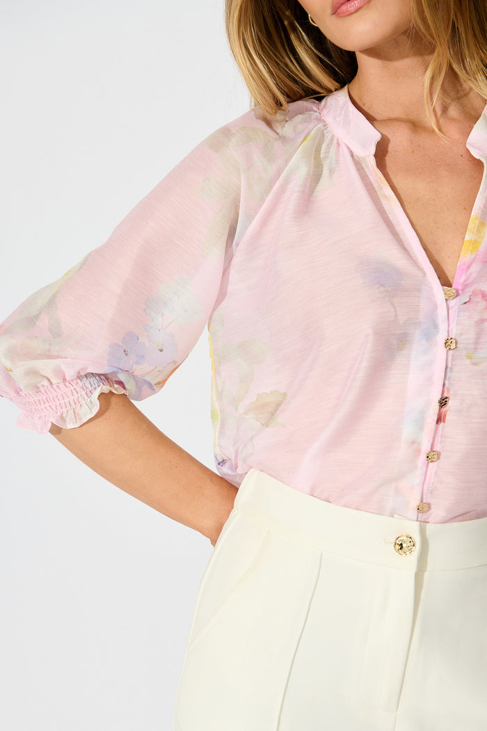 Martisha Top in Light Pink Floral detail