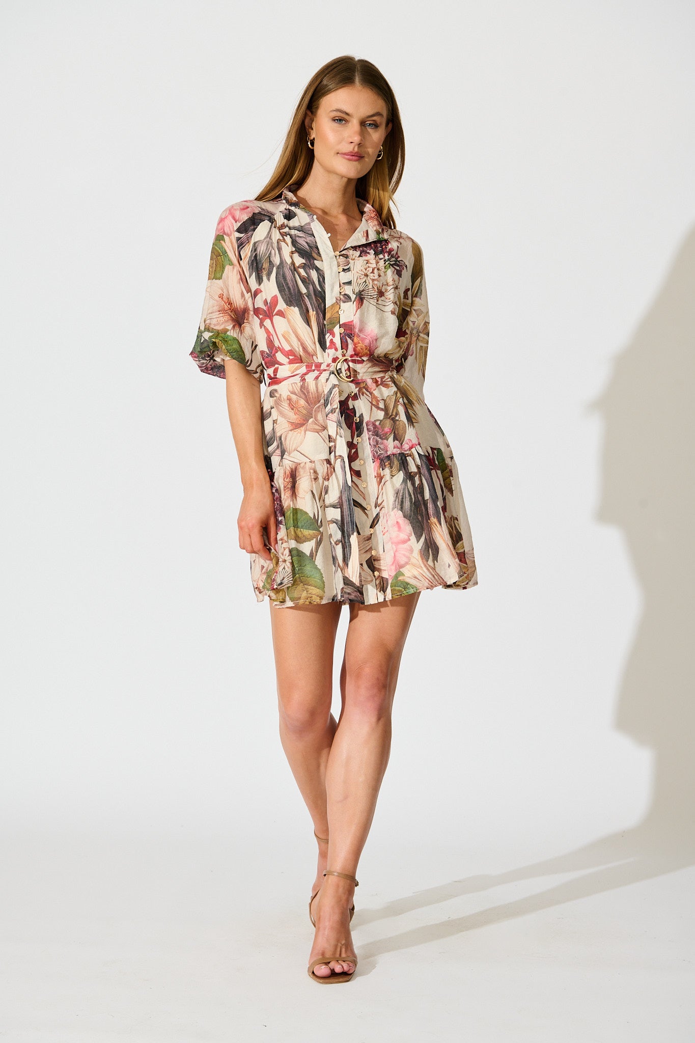 Blush Botanica Dress In Cream with Multi Floral full length