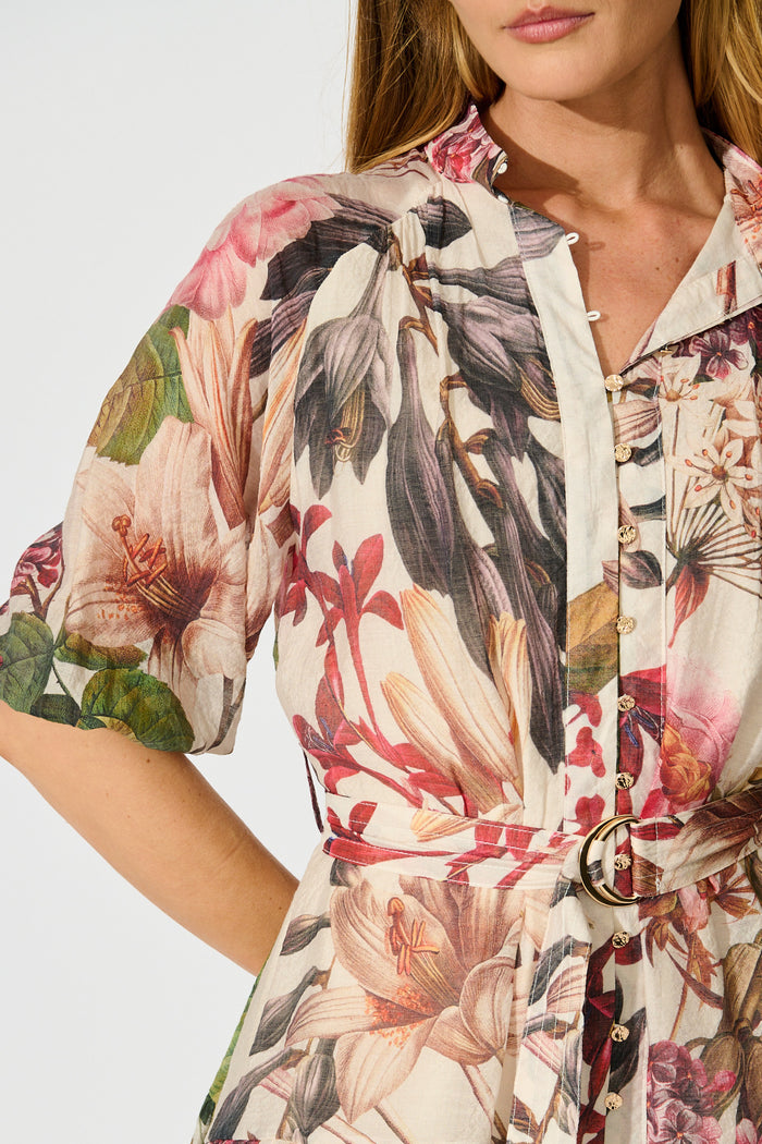 Blush Botanica Dress In Cream with Multi Floral detail