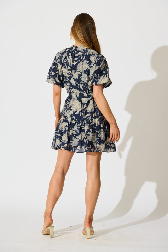 Enara Dress in Navy with Cream Floral back