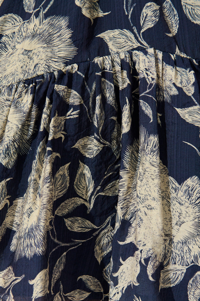 Enara Dress in Navy with Cream Floral fabric