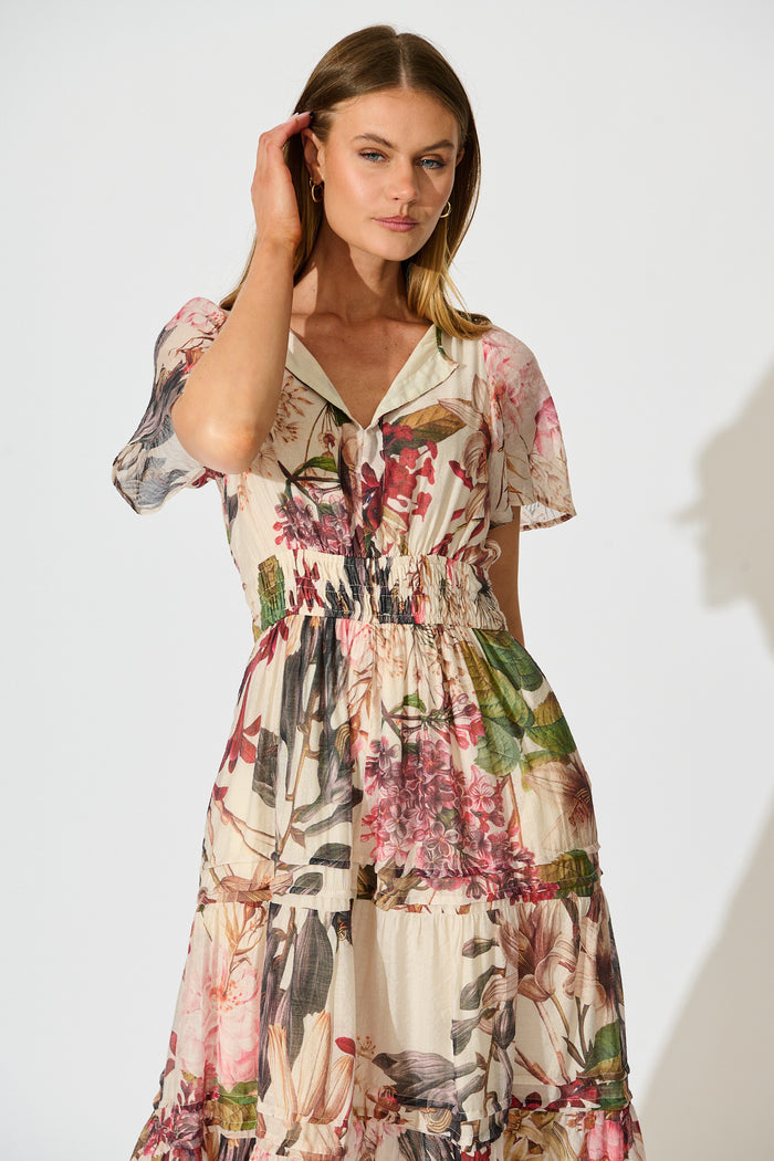 Catania Maxi Dress in Cream with Multi Floral front