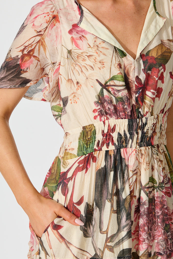 Catania Maxi Dress in Cream with Multi Floral detail