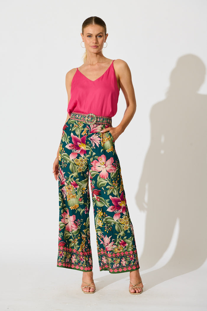 Petal Drift Pant in Green with Multi Floral full length