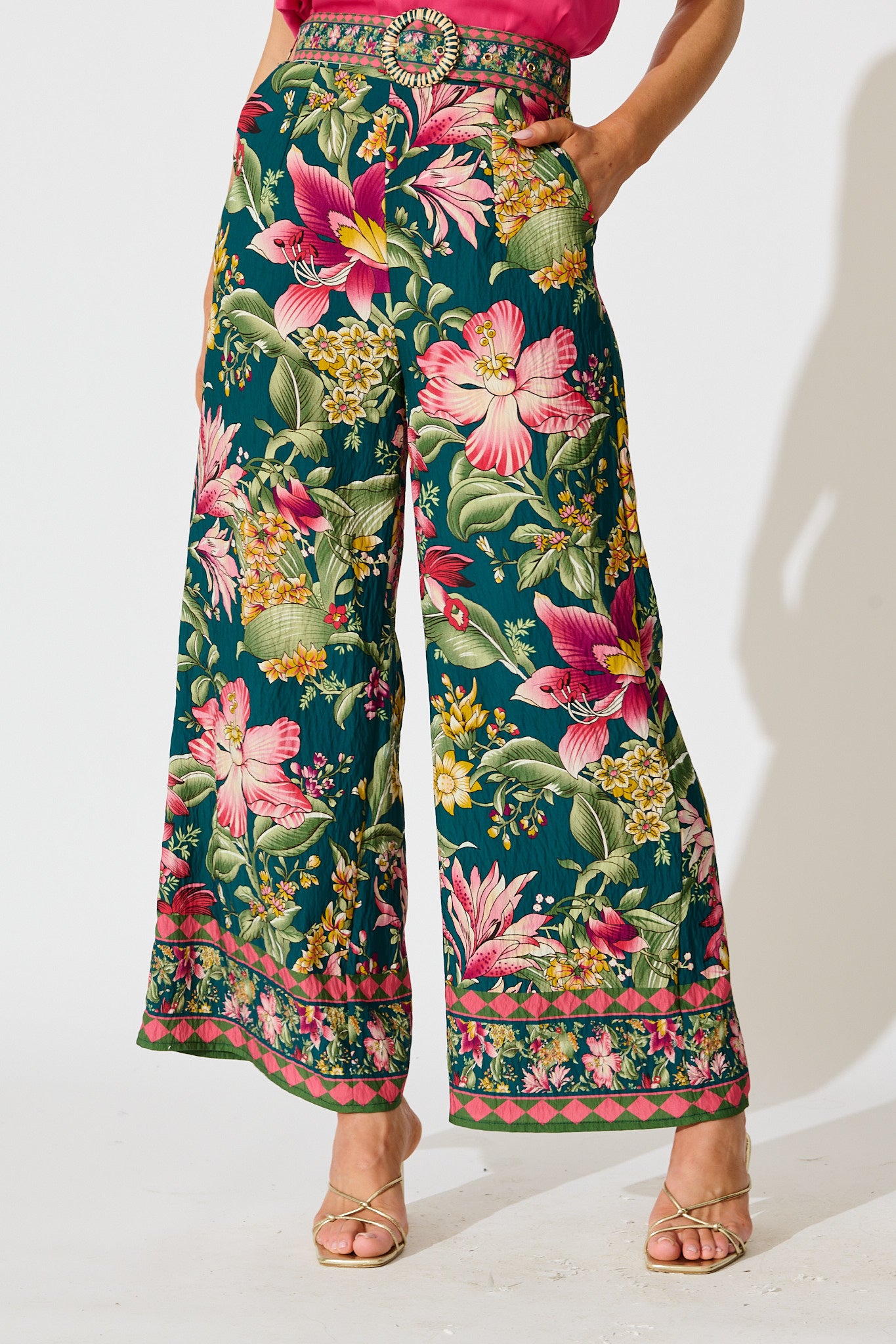 Petal Drift Pant in Green with Multi Floral front