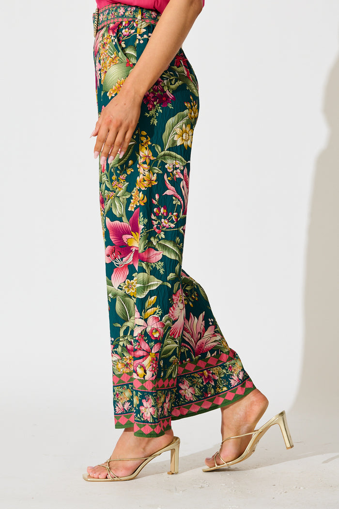 Petal Drift Pant in Green with Multi Floral side