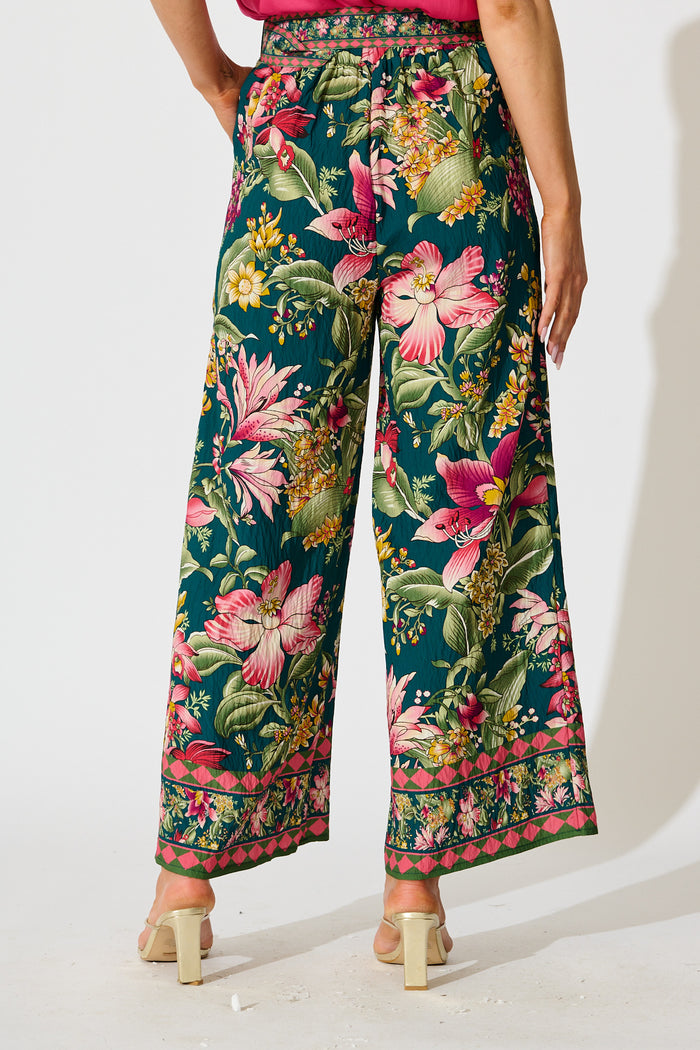 Petal Drift Pant in Green with Multi Floral back