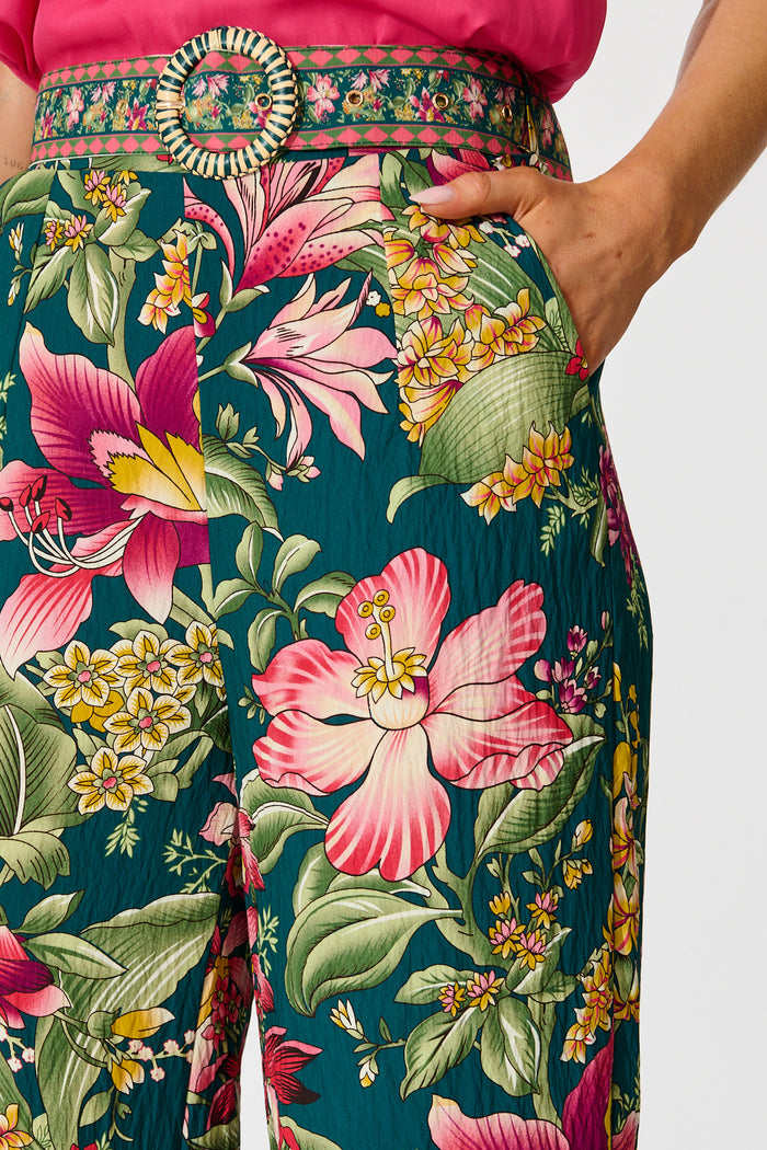 Petal Drift Pant in Green with Multi Floral detail