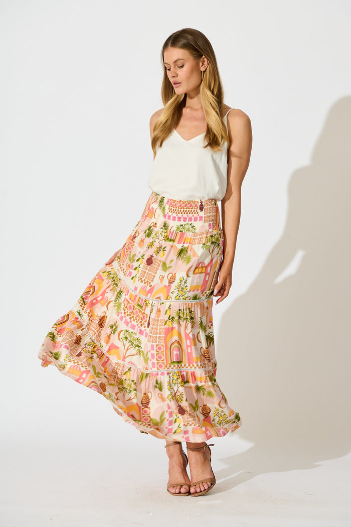 Ariza Maxi Skirt in Multi Print full length