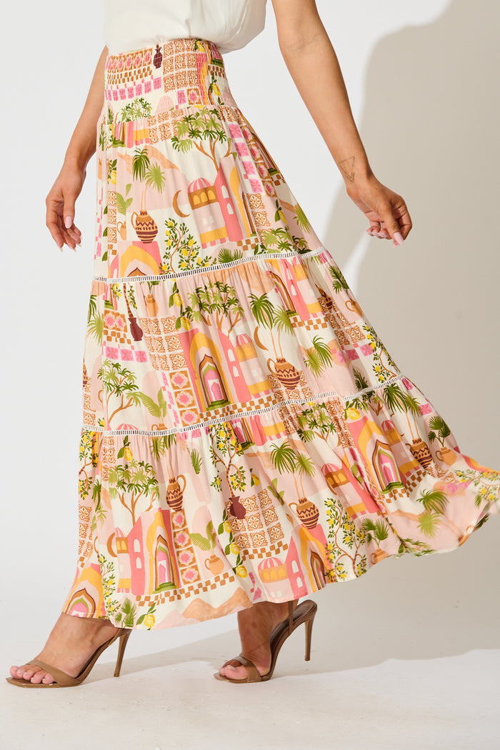 Ariza Maxi Skirt in Multi Print side